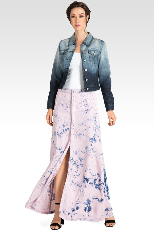 Women's Pink & Blue Marbled Long Skirt