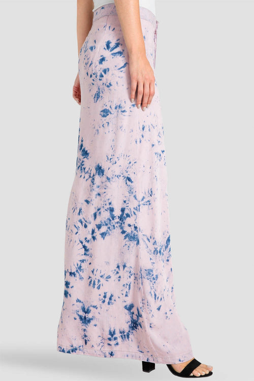 Women's Pink & Blue Front Button Slit Maxi Skirt