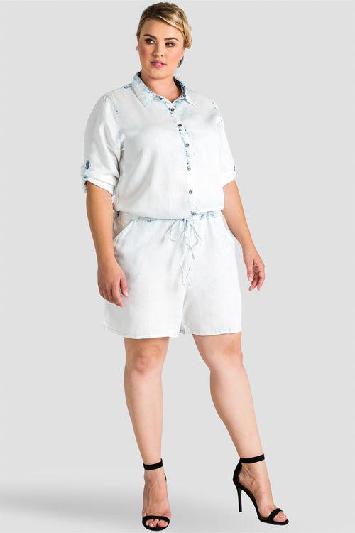 Plus Size Women Denim Light Wash Romper