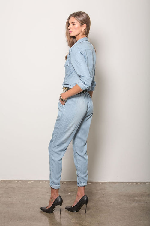 Women Light Wash Blue Jumpsuit