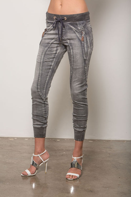 Women Charcoal Denim Knit Joggers
