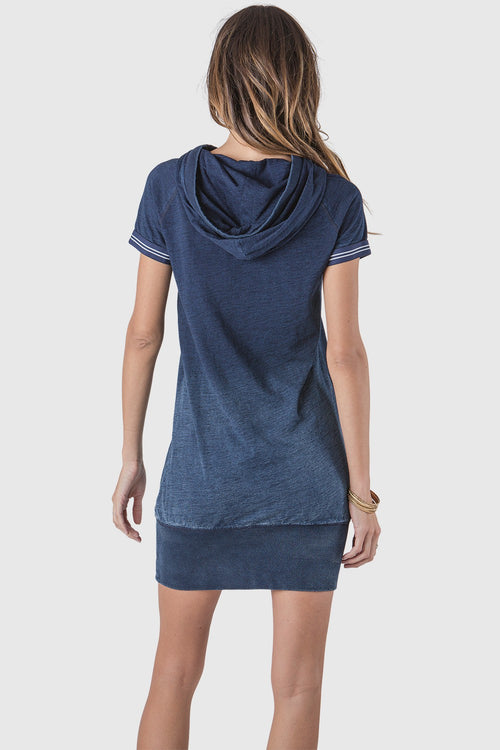 Tori Oversize Hooded Indigo Knit Dress