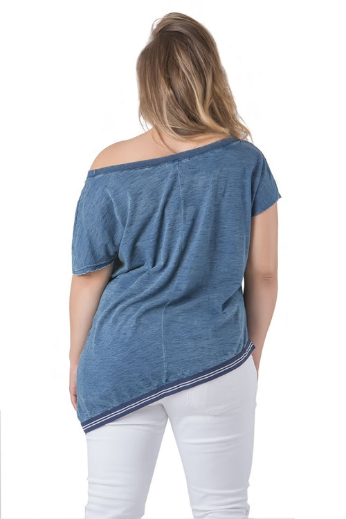 Plus Size Women Blue Asymmetrical Top