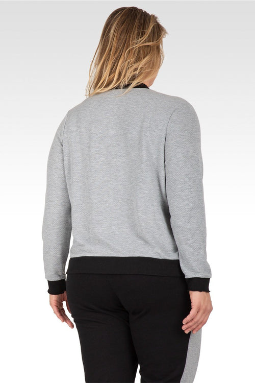 Alexis French Terry Zip Front Baseball Jacket - Grey Black