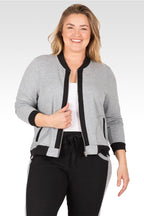 Alexis French Terry Zip Front Baseball Jacket - Grey Black