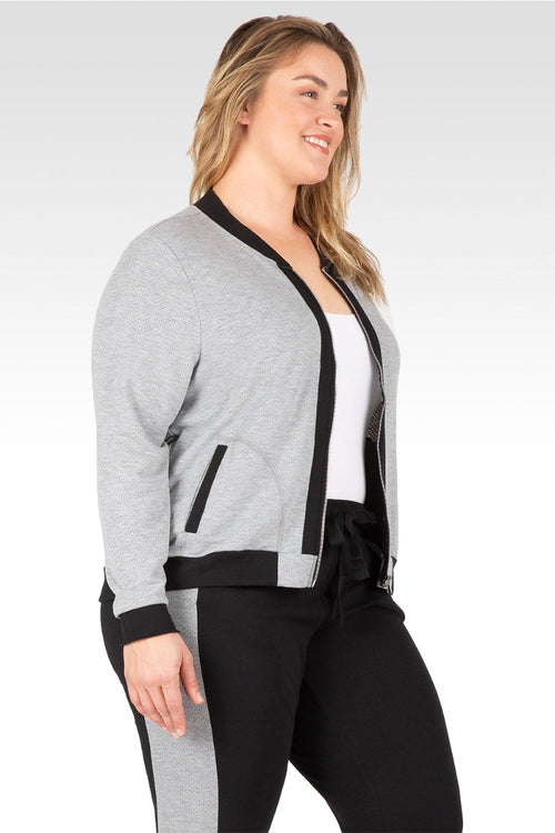 Alexis French Terry Zip Front Baseball Jacket - Grey Black