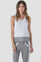 Women White Mesh French Terry Top