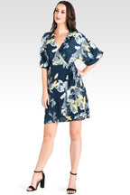 Standards & Practices Navy Floral Knee Length Kimono Chiffon Wrap Dress