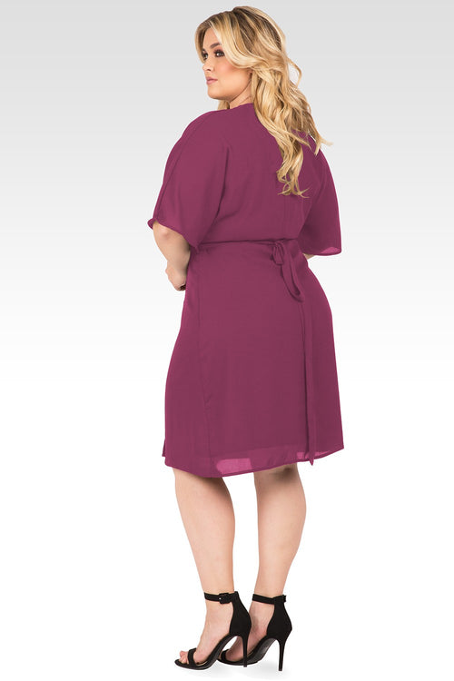 Plus Size Candice Rose V-Neck Kimono Wrap Midi Dress