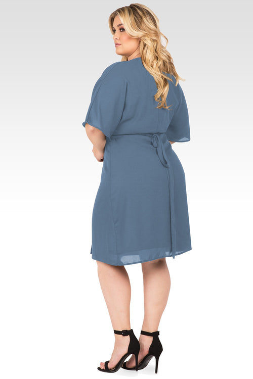 Plus Size Candice Slate V-Neck Kimono Wrap Midi Dress
