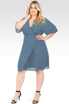 Plus Size Candice Slate V-Neck Kimono Wrap Midi Dress