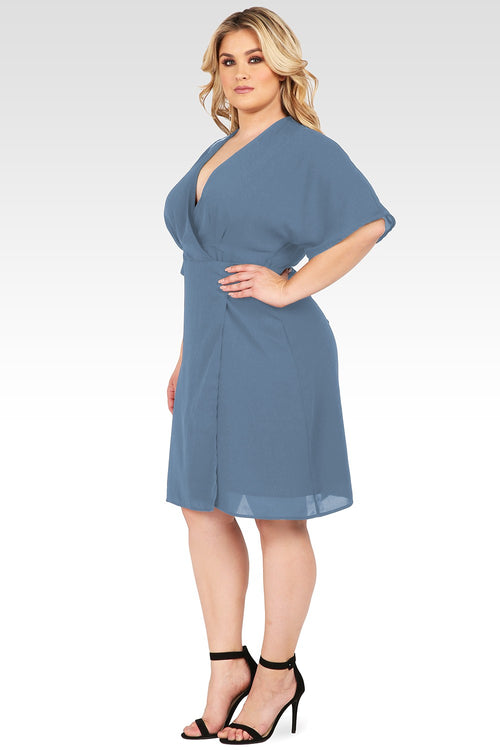 Plus Size Candice Slate V-Neck Kimono Wrap Midi Dress