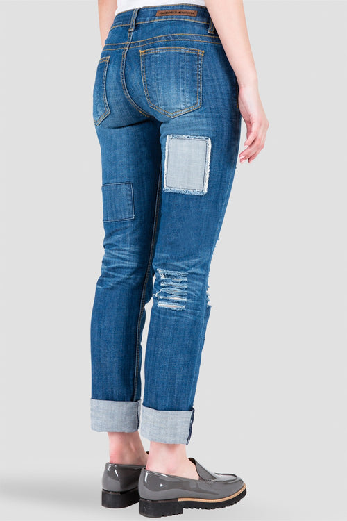 X-Boyfriend Destroyed Patched Low Rise Jeans