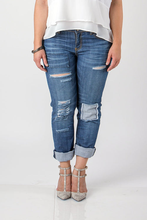 Women Plus Size Destroyed Blue Jeans