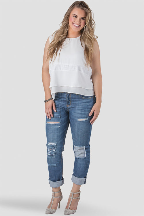 Plus Size Women White Chiffon Sleeveless Blouse