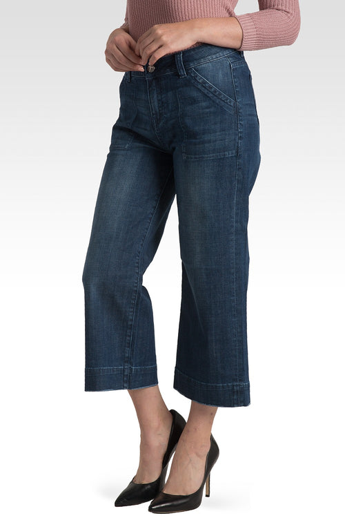 Aline Stretch Woven Eastside Midrise Denim Gauchos W Pork Chop Pockets