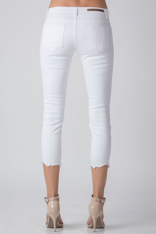 Women White Destroyed Cropped Jeans
