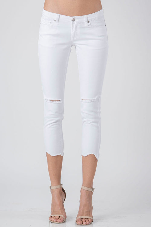 Women White Hem Cropped Skinny Jeans