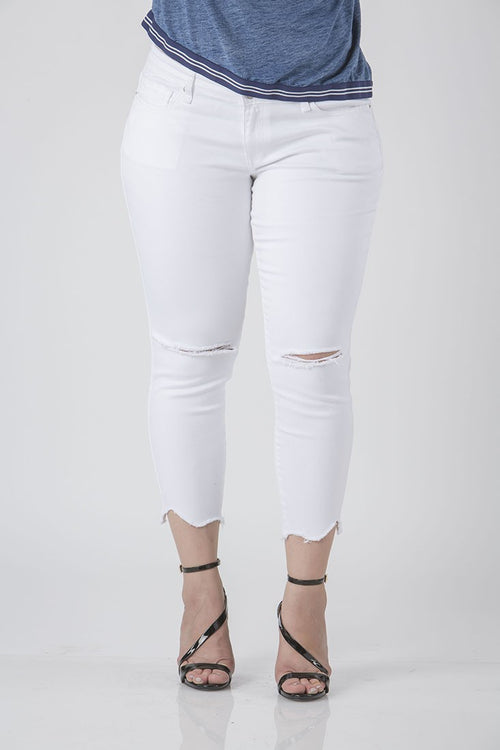 Plus Size Women White Cropped Jeans