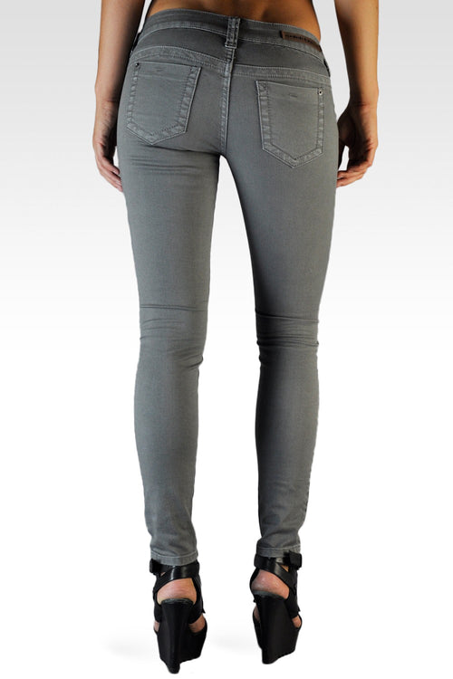 Steel Gray Stretch Premium Color Denim Faux Front Skinny Jeans