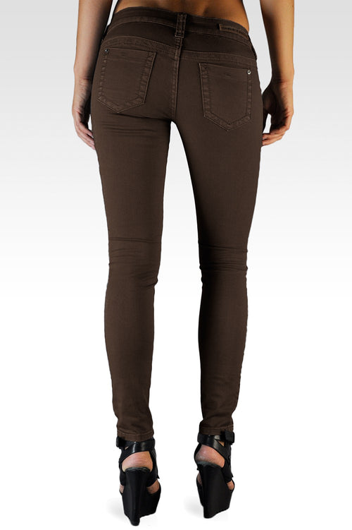 S & P Women's Cocoa Brown Premium Color Stretch Denim Skinny Jeans-2