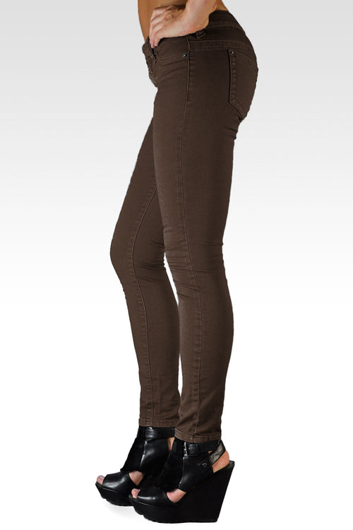 S & P Women's Cocoa Brown Premium Color Stretch Denim Skinny Jeans-1