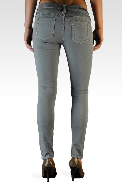 Sage Gray Stretch Premium Color Denim Faux Front Skinny Jeans