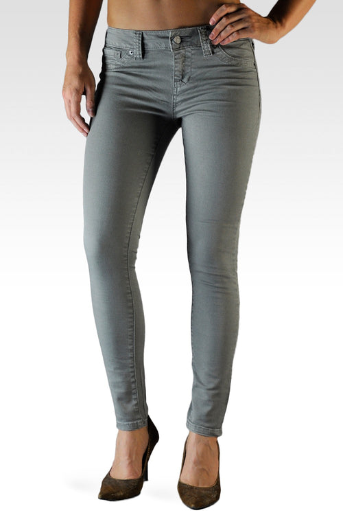 Sage Gray Stretch Premium Color Denim Faux Front Skinny Jeans