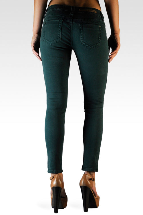 Turquoise Stretch Premium Color Denim Faux Front Skinny Jeans-2