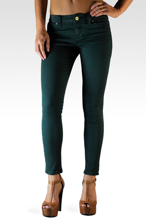 Turquoise Stretch Premium Color Denim Faux Front Skinny Jeans-3