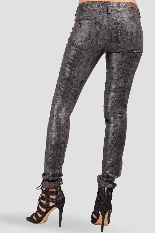 Black Snake Print Coated Skinny Jeans