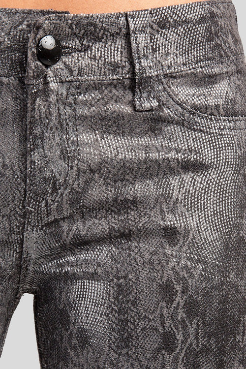 Black Snake Print Coated Skinny Jeans