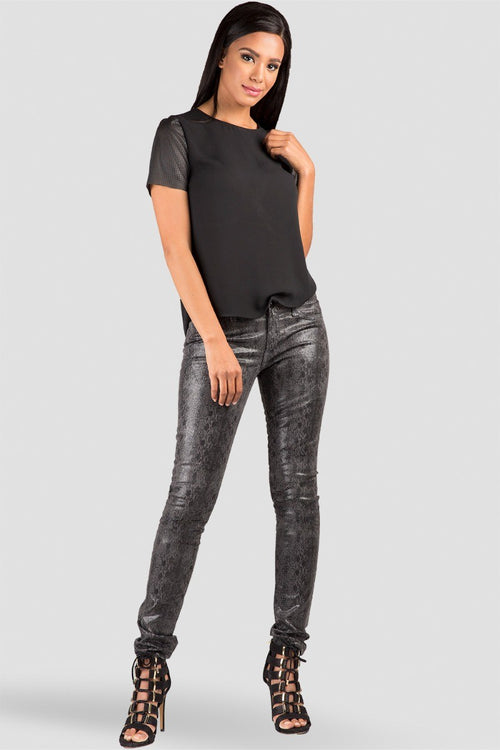 Black Snake Print Coated Skinny Jeans