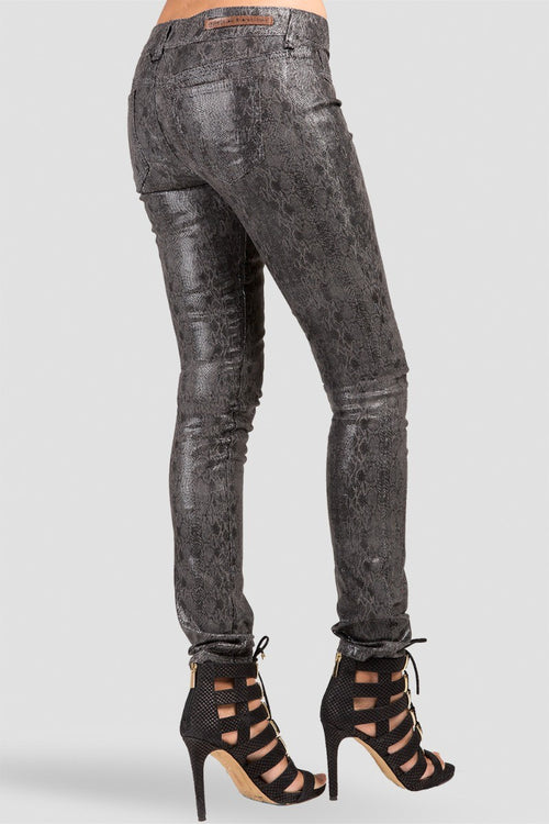 Black Snake Print Coated Skinny Jeans