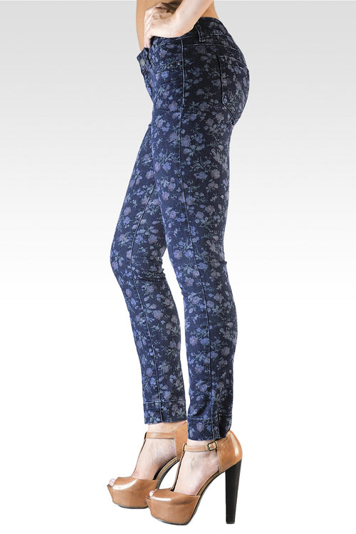 Rose Floral Print Premium Stretch Denim Jeans