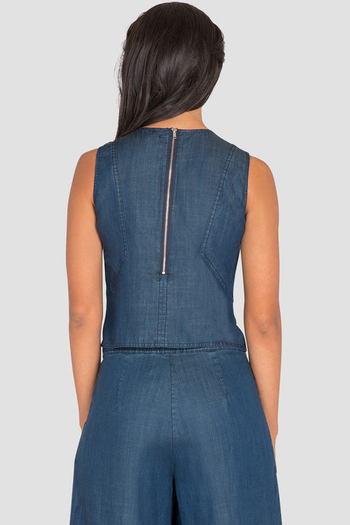 Standards & Practices Women's Sleeveless Denim Cropped Shirt