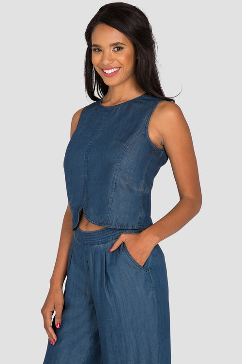 Women's Sleeveless Blue Jean Skimmer Shirt
