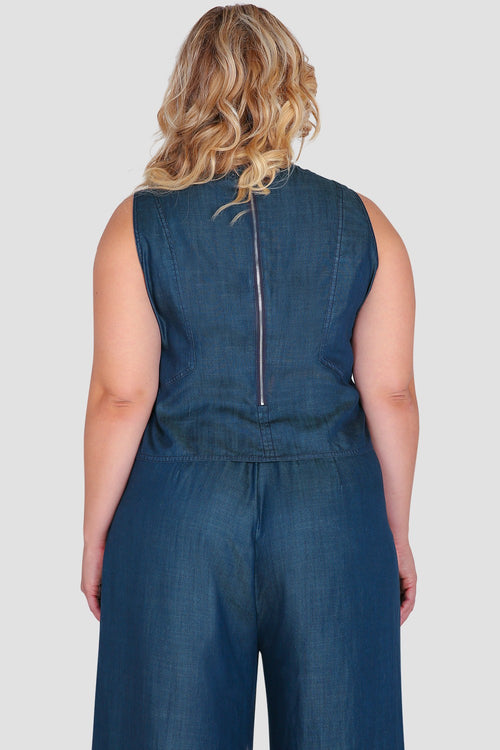Plus Size Women's Sleeveless Blue Jean Skimmer Shirt