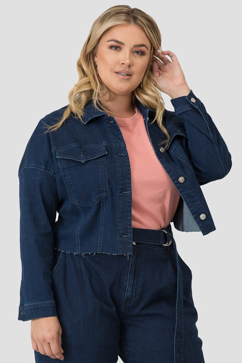Standards & Practices Women's Drop Shoulder Cropped Indigo Denim Jacket