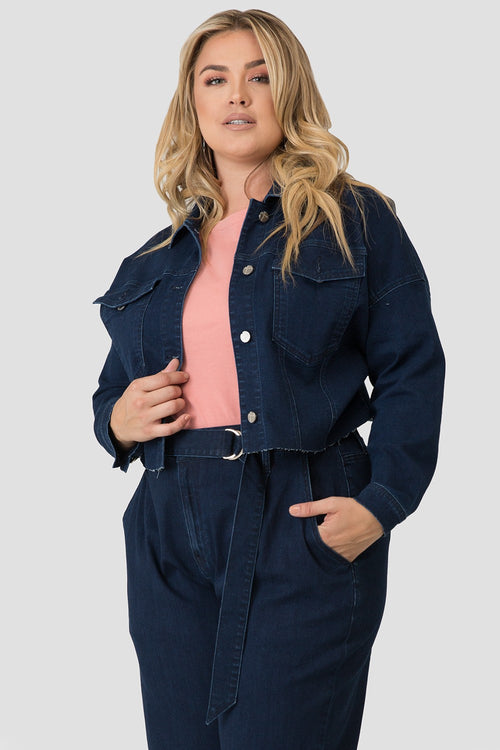 Standards & Practices Women's Drop Shoulder Cropped Indigo Denim Jacket