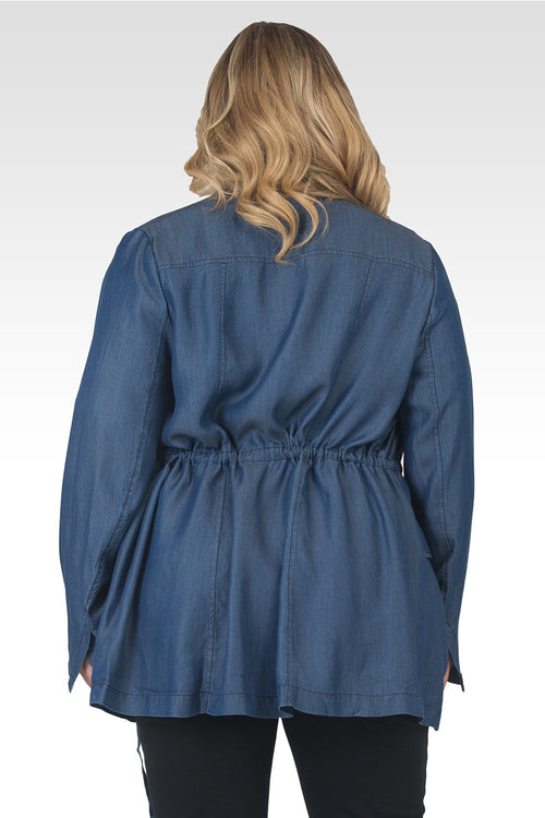 Plus Size Adrienne Dark Wash Drawstring Tencel Denim Blazer-2