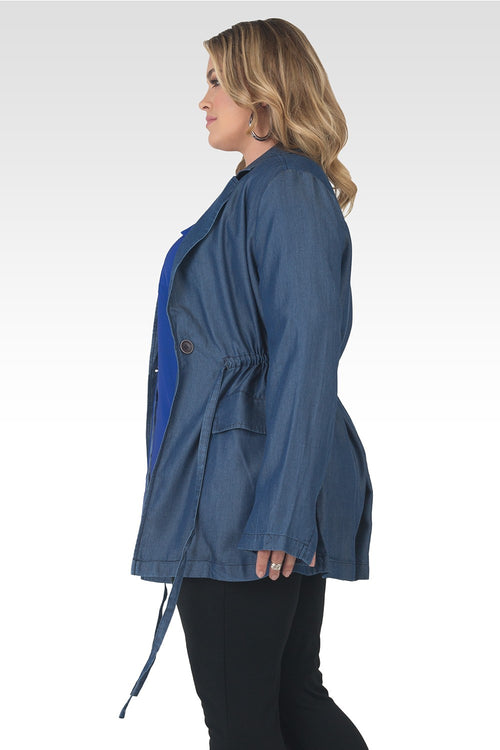 Plus Size Adrienne Dark Wash Drawstring Tencel Denim Blazer-3