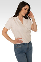 Iris Beige Short Sleeve Wrap Tie Tencel Blouse