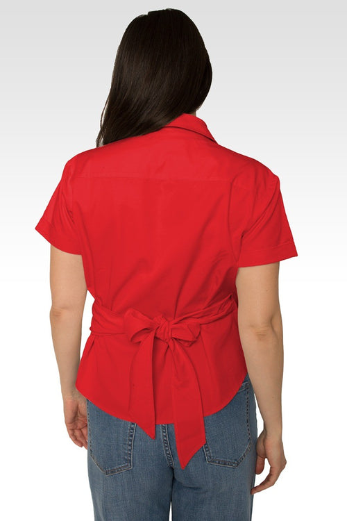 Iris Red Short Sleeve Wrap Tie Tencel Blouse