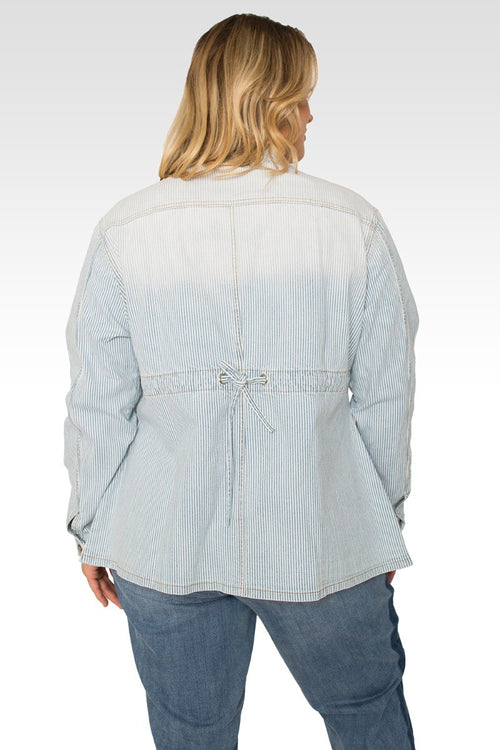 Marie Plus Size Pinstripe Denim Collarless Jacket