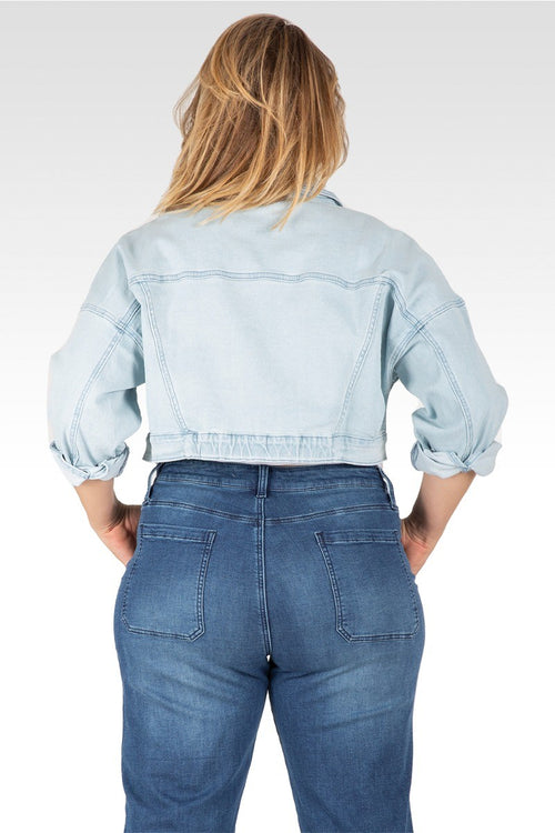 Phoenix Plus Size Easy Fit Denim Cropped Trucker Jacket