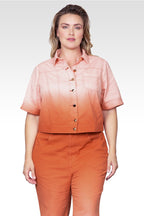 Plus Size Coral Cropped Dip-Dye Denim Jacket