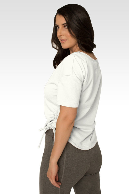 Nola Boat Neck French Terry Cream Ruched Tee