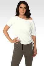 Nola Boat Neck French Terry Cream Ruched Tee