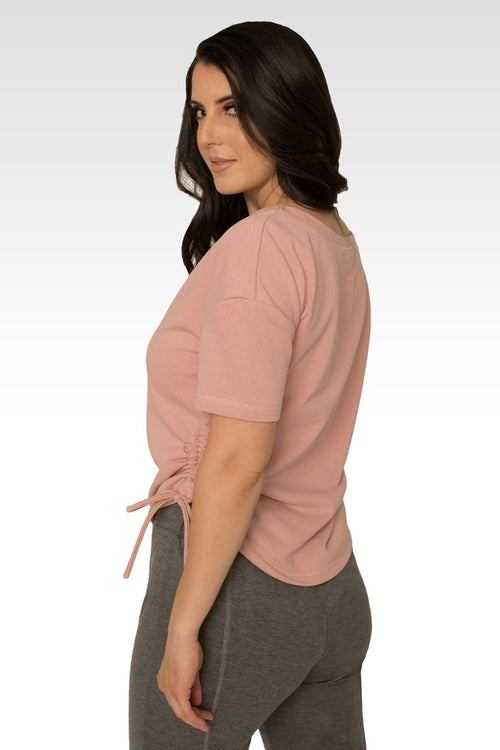 Nola Boat Neck French Terry Pal Pink Ruched Tee